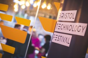 Image of Bristol Tech Festival sign at Engine Shed building